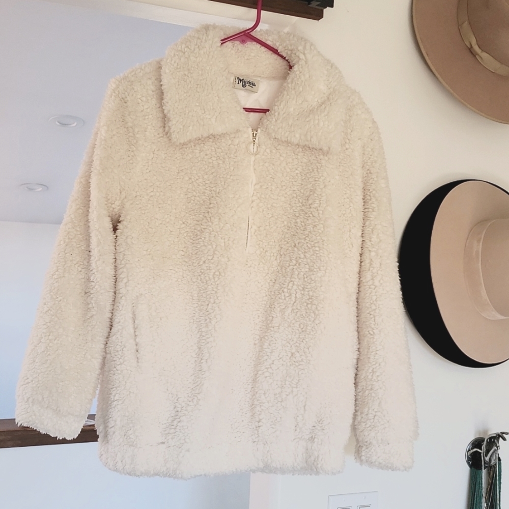 Show Me Your Mumu Teddy white half zip pullover